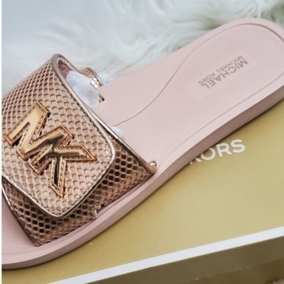 michael KORS LOGO ROSEGOLD MESH SLIDE SIZE 9 NEW - Picture 8 of 8